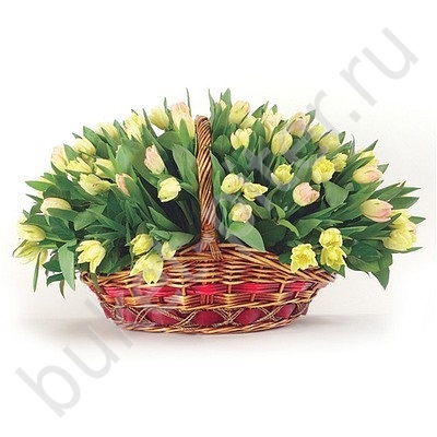 Корзина из желтых тюльпанов